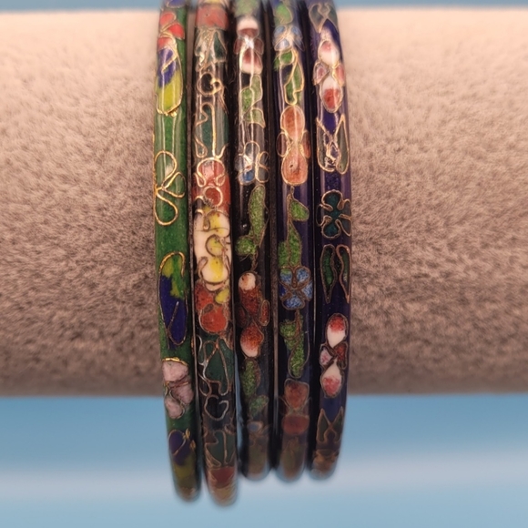 1 Vintage Cloisonne Bangle Brass Enamel - Picture 6 of 9